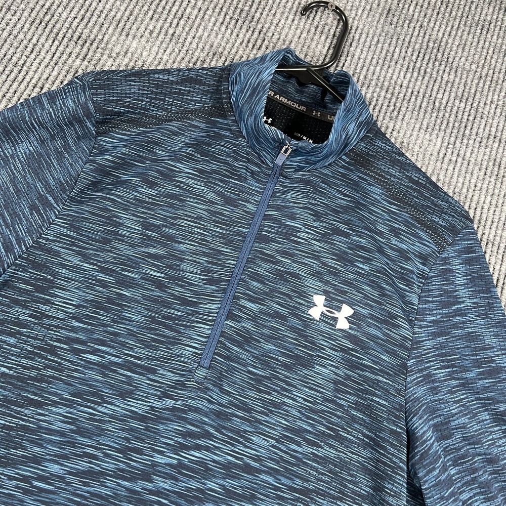 Under Armour Shirt Mens Medium Blue Fitted Long Sleeve HeatGear Active 1/4 Zip